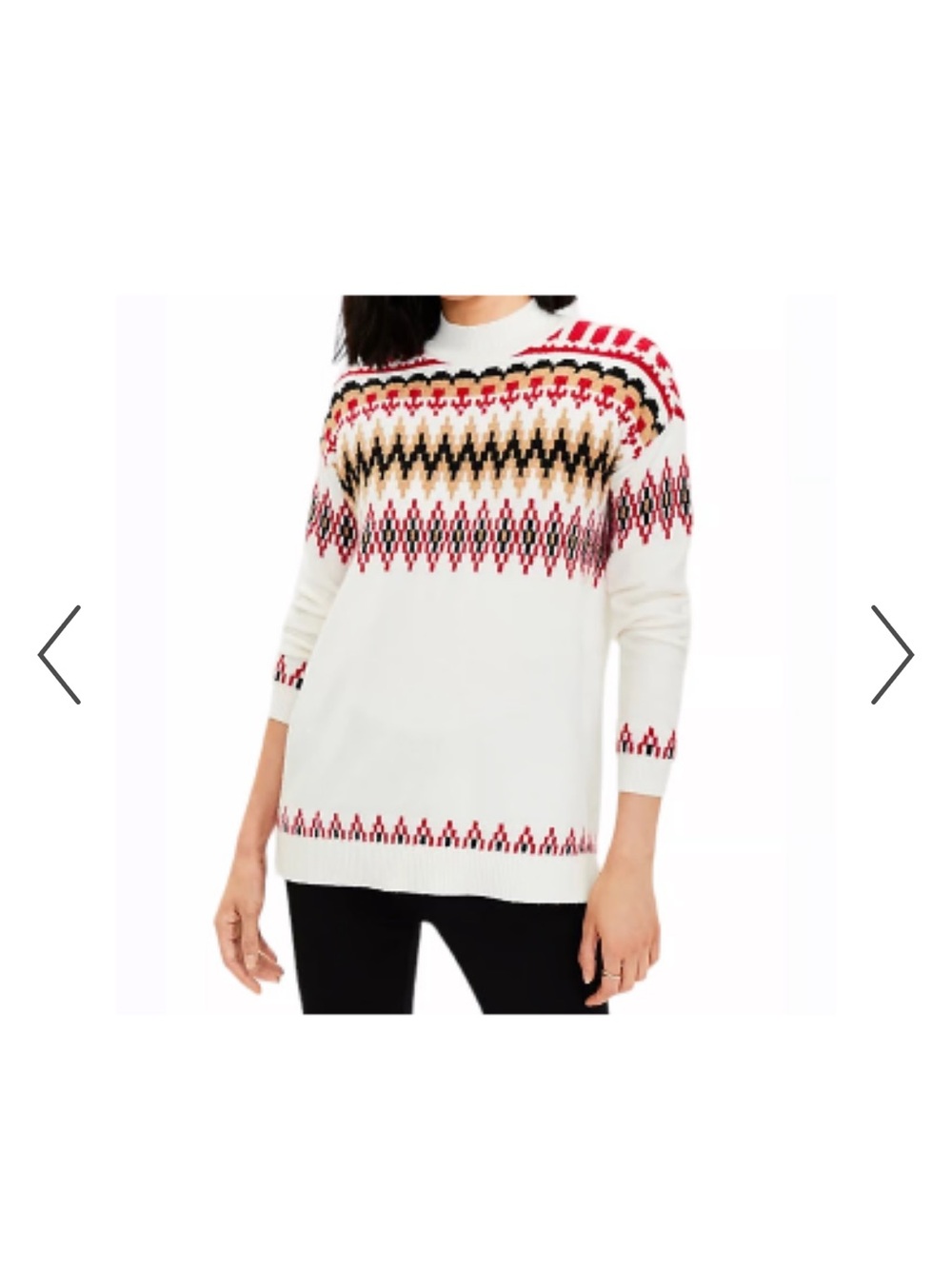 LOFT Cream Fair Isle Turtleneck Sweater with Red & Black Accents